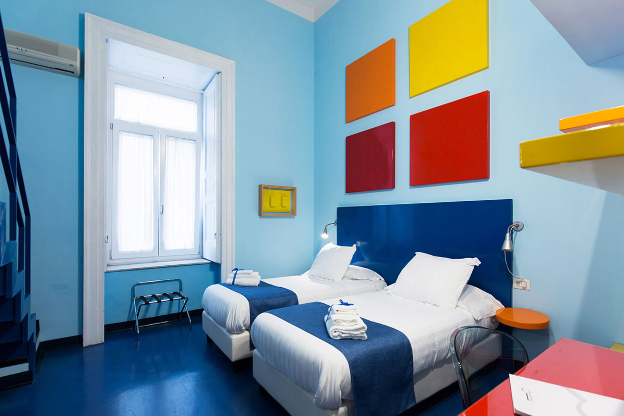 Guest room of the Hotel Correra 241, Naples Italy